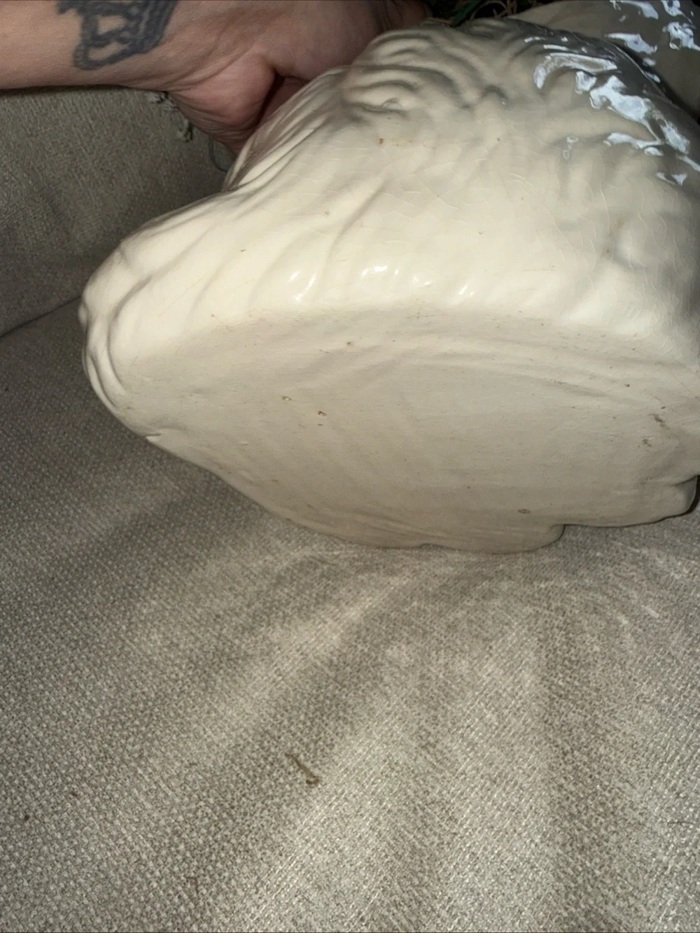 Vintage Persian Large White Ceramic Cat Sitting Statue Pink Nose 10